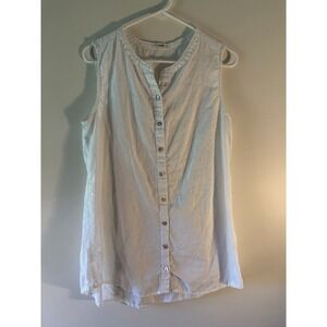 4Our Dreamers Linen Cotton Tunic Top Womens M Ivory Sleeveless Button Front Boho